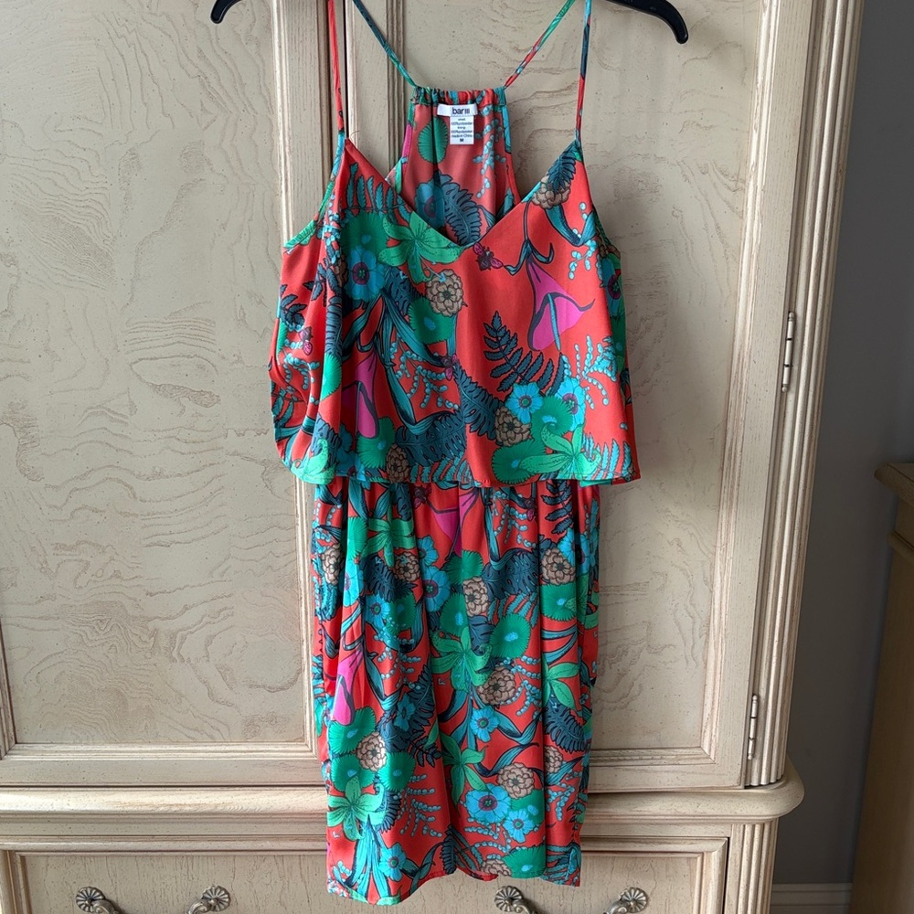 Bar III Vibrant Coral and Teal Dress